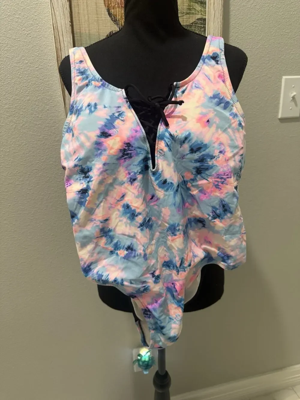 Stunning Watercolor Tye Dye Victoria Secret One Piece Bathing Suit Sz Large
